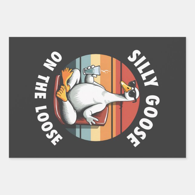 Silly Goose on the Loose Meditation Yoga Retro Wrapping Paper Sheet (Front)