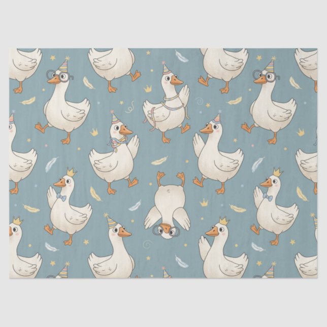 Silly Goose Party – Blue Background with Feathers Tissue Paper (Front)
