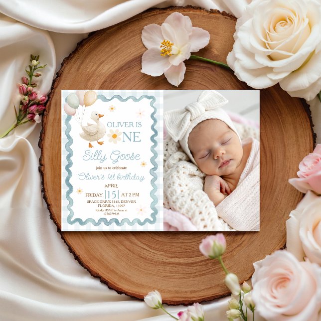 Silly Goose Photo Gingham Birthday Invite (Creator Uploaded)