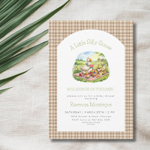 Silly Goose Picnic Brown Gingham Baby Shower  Invitation