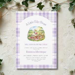 Silly Goose Picnic Purple Gingham Baby Shower  Invitation