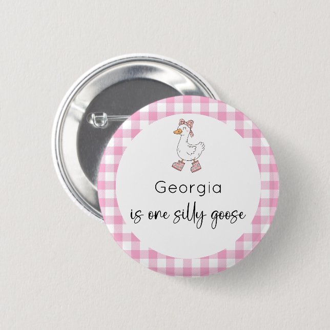 Silly Goose Pink Birthday 2 Inch Round Button (Front & Back)