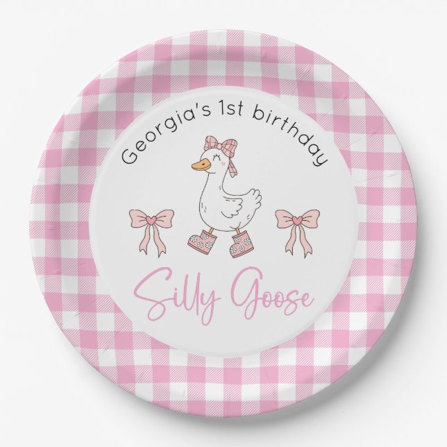 Silly Goose Pink Birthday Paper Plate (Front)