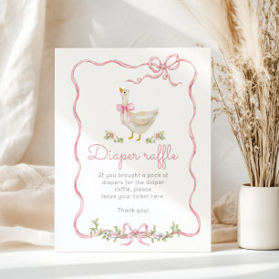 Silly Goose pink bow vintage Diaper Raffle Poster