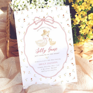 Silly Goose Pink Bow Wildflower Baby Shower Invitation