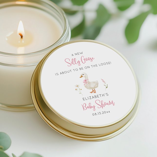 Silly Goose Pink Bow Wildflower Girl Baby Shower Classic Round Sticker (Creator Uploaded)