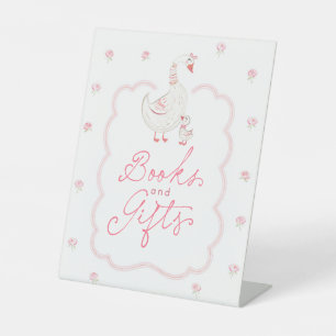 Silly Goose Pink Floral Baby Shower Books & Gifts Pedestal Sign