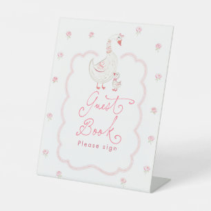 Silly Goose Pink Floral Baby Shower Guest Book Pedestal Sign