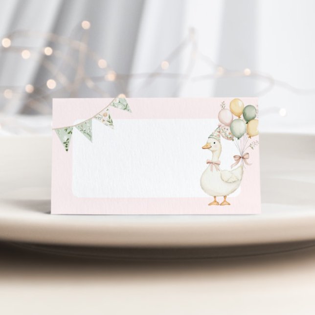 Silly Goose Pink floral Birthday party place card (Creator Uploaded)