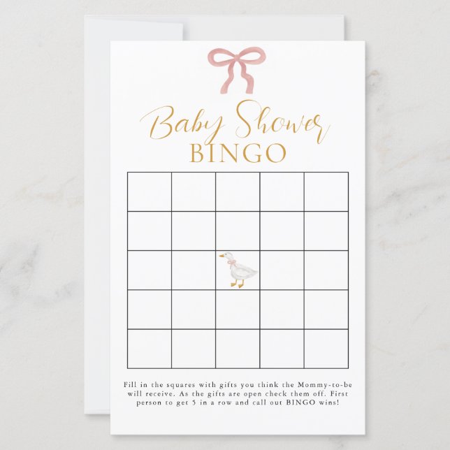 Silly Goose Pink Gingham Baby Shower Bingo (Front)