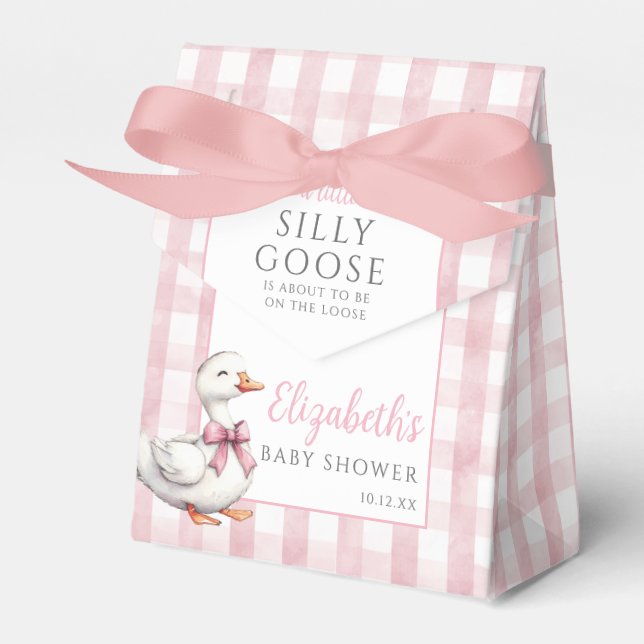 Silly Goose Pink Gingham Baby Shower Favor Box (Front Side)