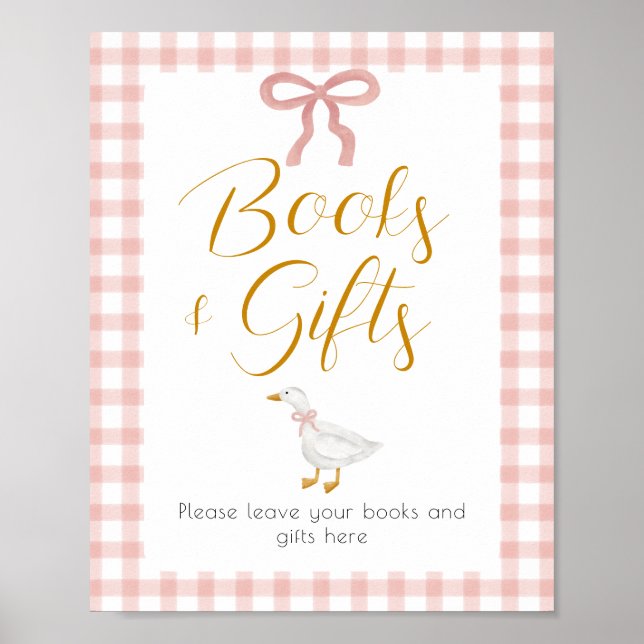 Silly Goose Pink Gingham Baby Shower Gift Table Poster (Front)