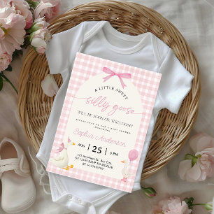 Silly Goose Pink Gingham Baby Shower Invitation
