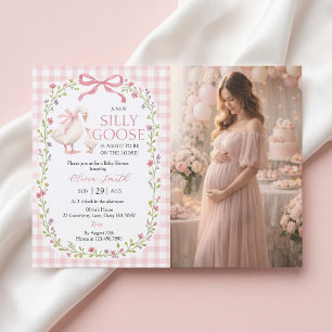 Silly Goose Pink Gingham Baby Shower Invitation