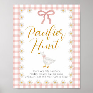 Silly Goose Pink Gingham Baby Shower Pacifier Hunt Poster
