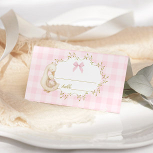 Silly Goose Pink Gingham baby shower Place Card