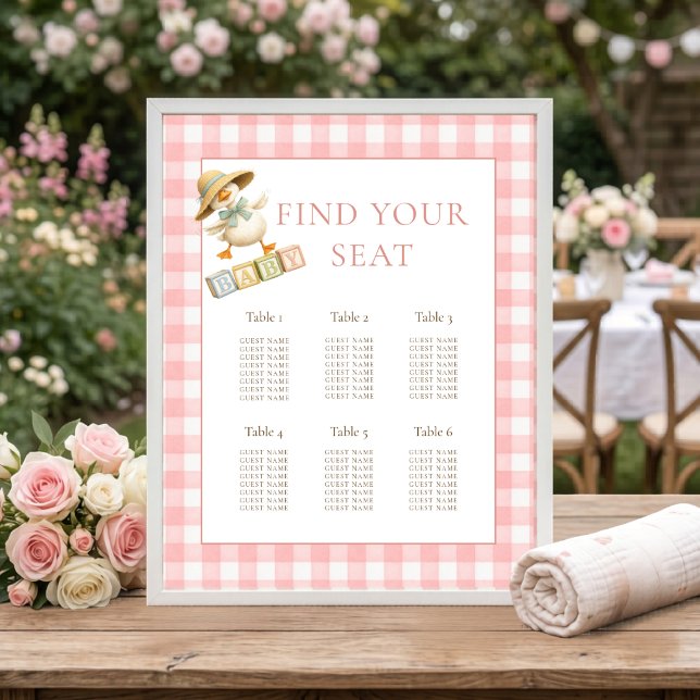 Silly Goose Pink Gingham Baby Shower Seating Chart (Creator Uploaded)