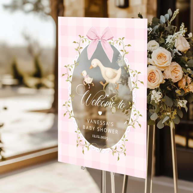 Silly Goose Pink Gingham Baby Shower Welcome (Créateur téléchargé)