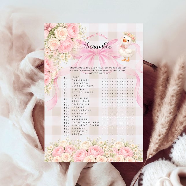 Silly Goose Pink Gingham Baby Shower Word Scramble (Creator Uploaded)