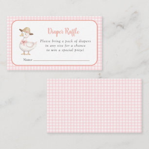Silly Goose Pink gingham babyshower diaper raffle Enclosure Card