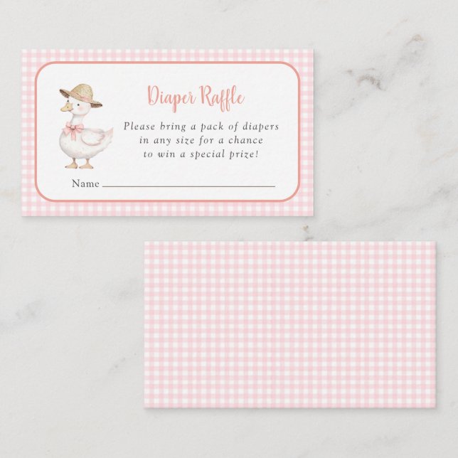 Silly Goose Pink gingham babyshower diaper raffle  Enclosure Card (Front/Back)