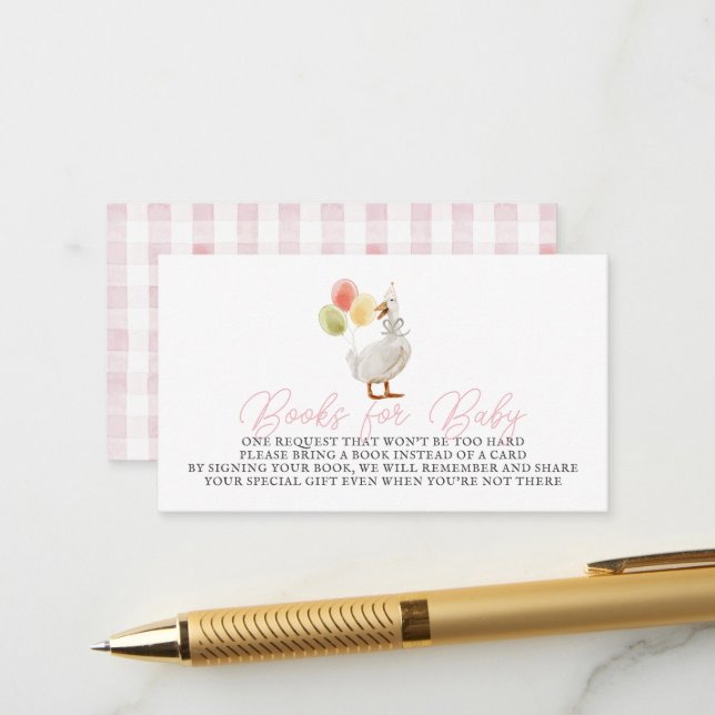 Silly Goose Pink Gingham Books for Baby Enclosure Card (Front/Back In Situ)