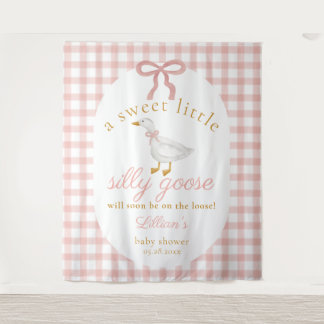 Silly Goose Pink Gingham Girl Baby Shower Backdrop Tapestry
