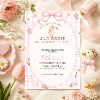 Silly Goose Pink gingham Girl baby shower Invitation