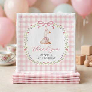 Silly Goose Pink Gingham Girl Birthday Napkin