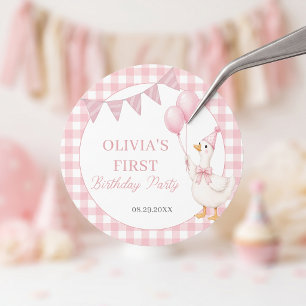 Silly Goose Pink Gingham Girl Birthday Sticker