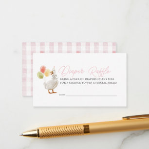 Silly Goose Pink Gingham Girl Diaper Raffle Ticket Enclosure Card