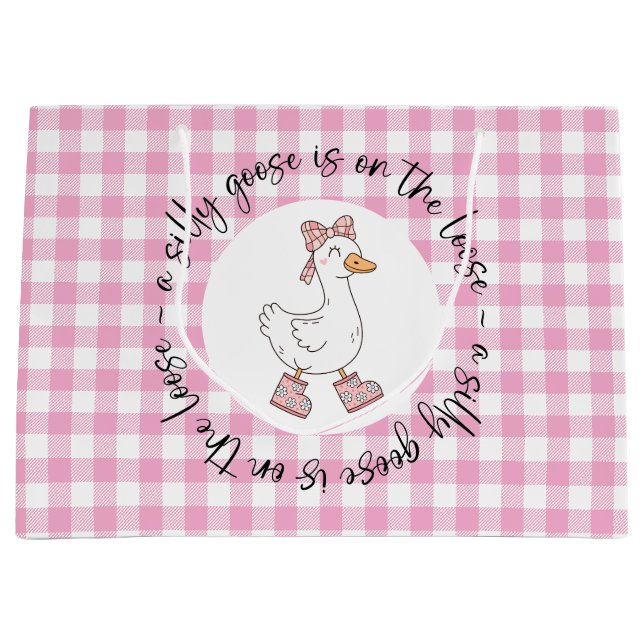 Silly Goose Pink Gingham Large Gift Bag (Front)