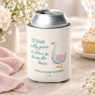 Silly Goose Pink Green Girl Whimsical Baby Shower Can Cooler