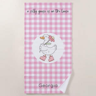 Silly Goose Pink Plaid Beach Towel