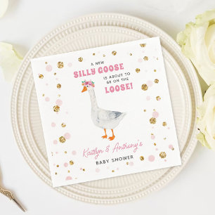 Silly Goose Pink Watercolor Girls Baby Shower Napkin