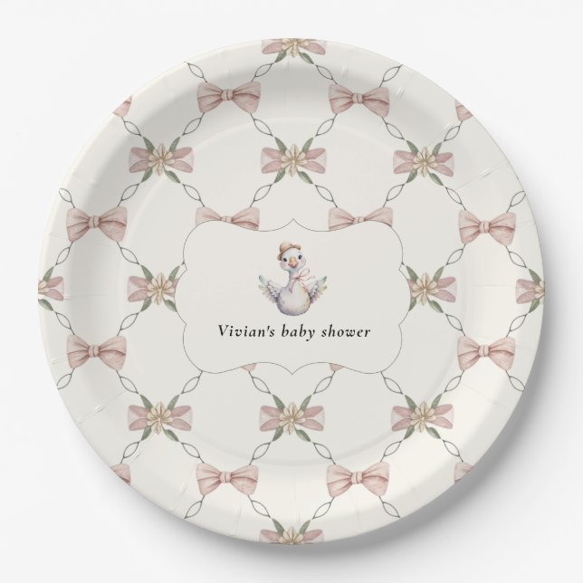 Silly Goose Preppy Bow Baby Shower Paper Plate (Front)