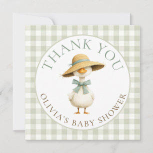 Silly Goose Sage Gingham Thank You Baby Shower Card