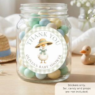 Silly Goose Sage Gingham Thank You Baby Shower Classic Round Sticker