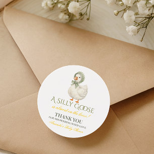 Silly Goose Sage Green Gender Neutral Baby Shower Classic Round Sticker
