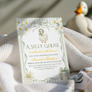 Silly Goose Sage Green Gender Neutral Baby Shower Invitation