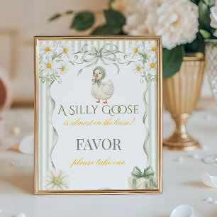 Silly Goose Sage Green Neutral Baby Shower Favor Poster