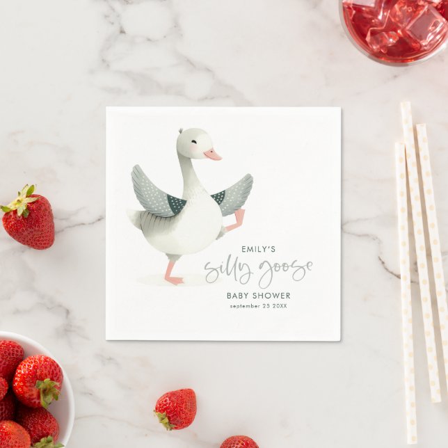 Silly Goose Sage Script Name Baby Shower  Napkin (Insitu)