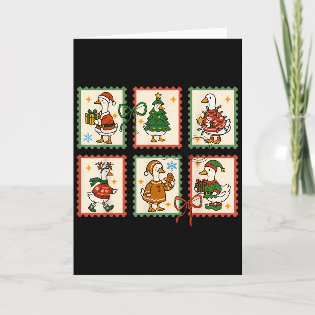 Silly Goose Santa Christmas Stamp Cute Merry Goose Card (Front)