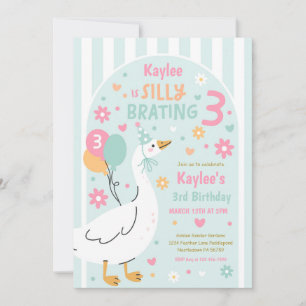 Silly Goose Silly-Brating Three Birthday Party  Invitation