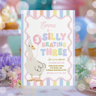 Silly Goose Silly-Brating Three Birthday Party  Invitation
