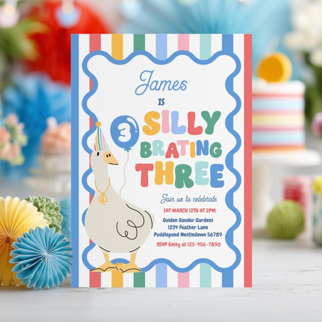 Silly Goose Silly-Brating Three Birthday Party  Invitation (Creator Uploaded)