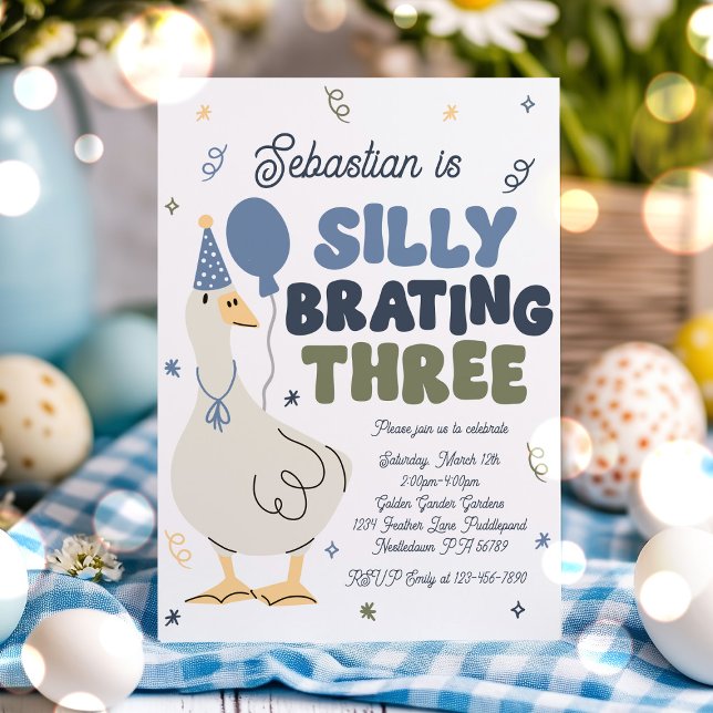Silly Goose Silly-Brating Three Birthday Party Invitation (Creator Uploaded)