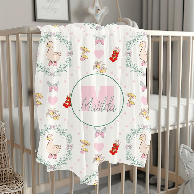 Silly Goose Theme Cute Geese Pink Monogram Sherpa Blanket (Creator Uploaded)