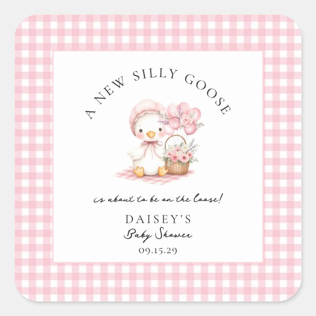 Silly Goose Watercolor Girl Baby Shower  Square Sticker (Front)