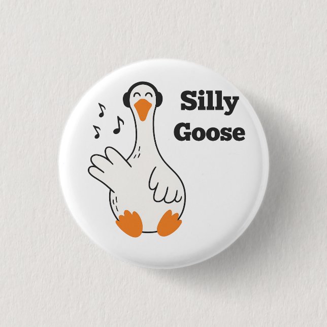 Silly Goose Wearing Headphones – Cute Funny Goose 1 Inch Round Button (Front)